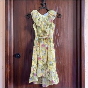 Girls Yellow Floral Ruffle Dress | Boho Summer Dress | Belted Midi | Size 8